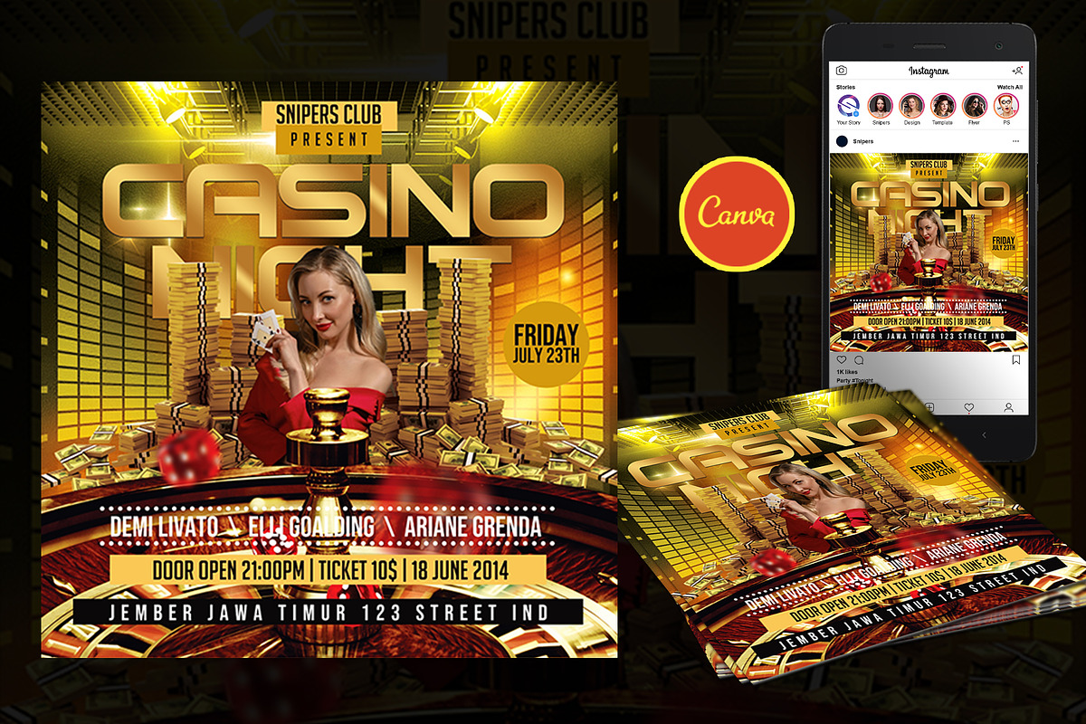 Casino Night Flyer Canva Template, a Social Media Template by DreamColor