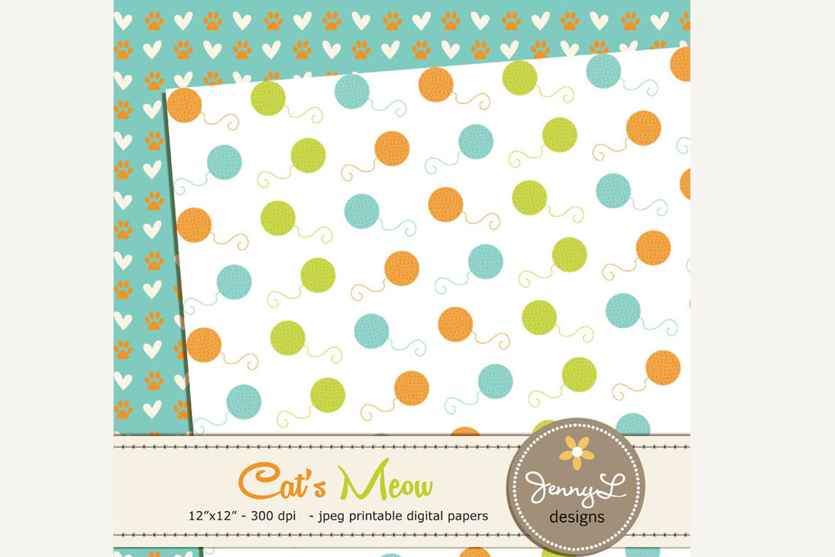 Cat's Meow Digital Paper & Clipart, a Pattern Graphic by JennyL Designs (Photo 3 of 4)