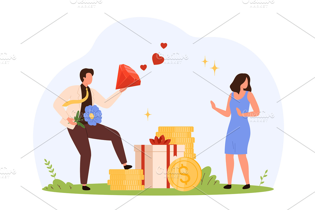 Man Trying To Buy Womans Love, an Object Illustration by Flashvector