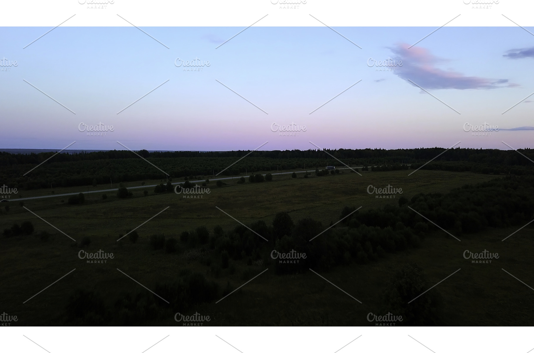 Aerial view and a sunset over meadow, a Nature Photo by Media Whale Stock