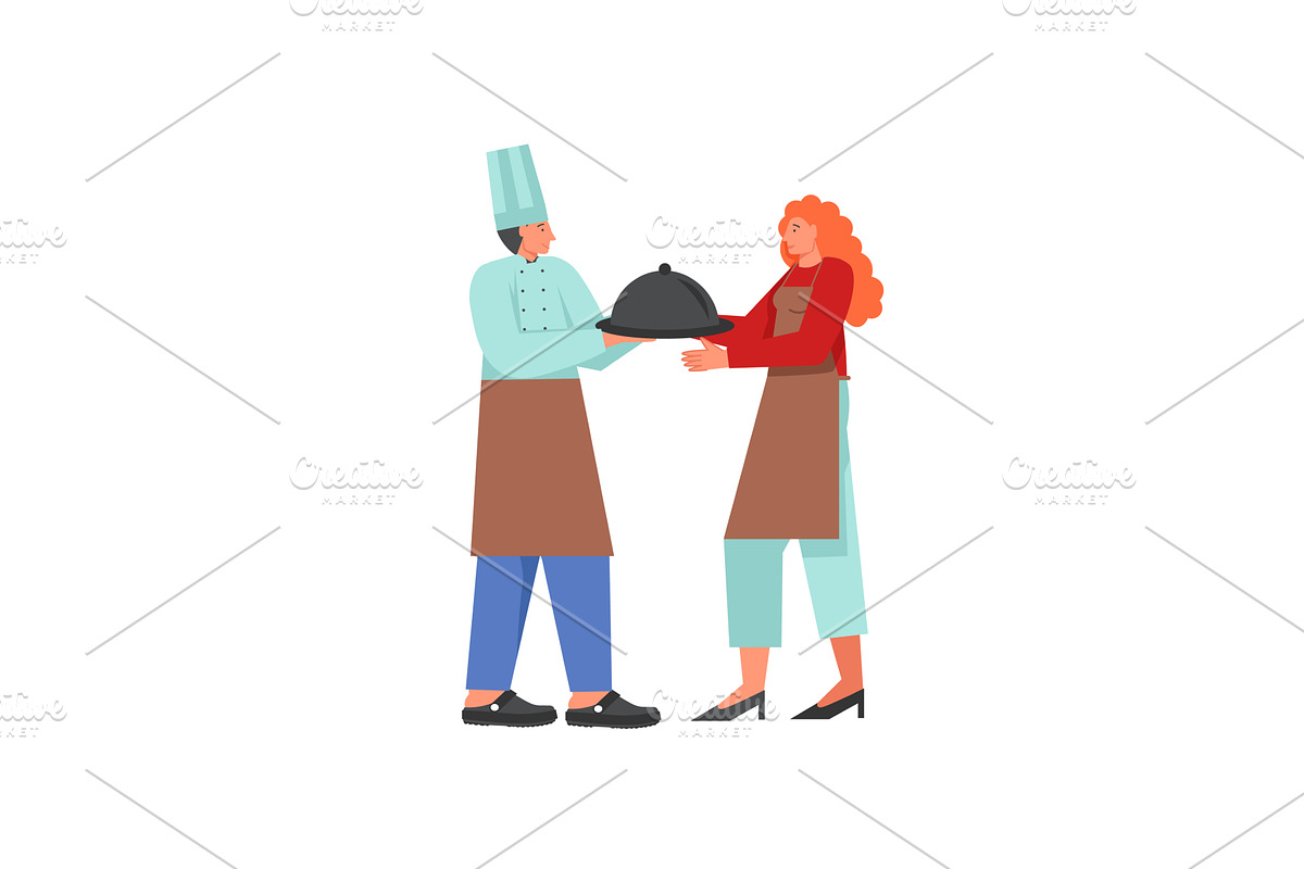 Restaurant cook and waitress, vector, a Person Illustration by Sky Pics Studio