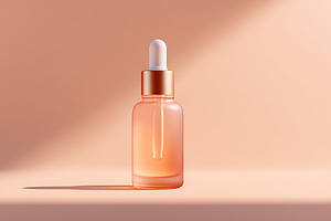 Elegant matte glass dropper bottle displaying a soft peach hue against a gradie, a Health & Medical Photo by AlyaAnd