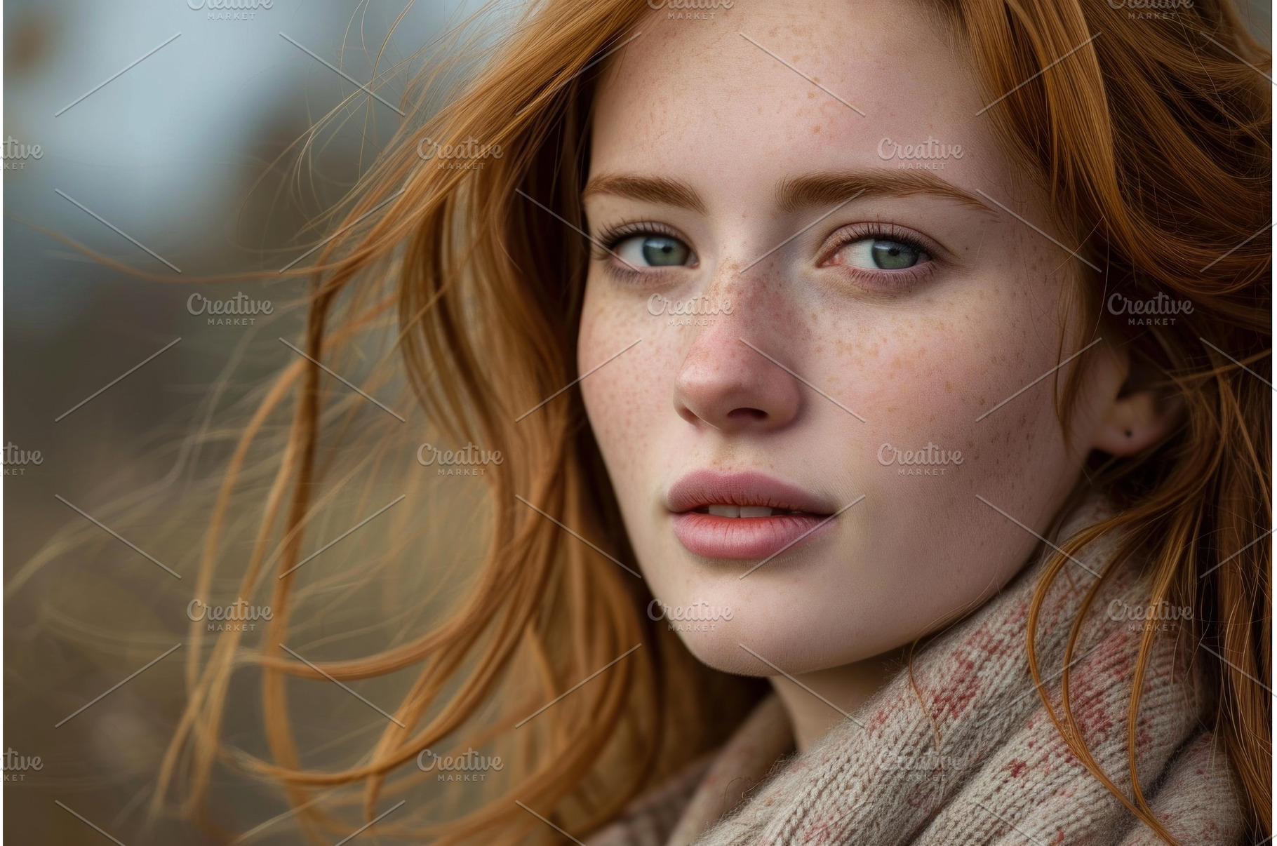Red-haired woman with freckles in, a Beauty & Fashion Photo by Ylivdesign