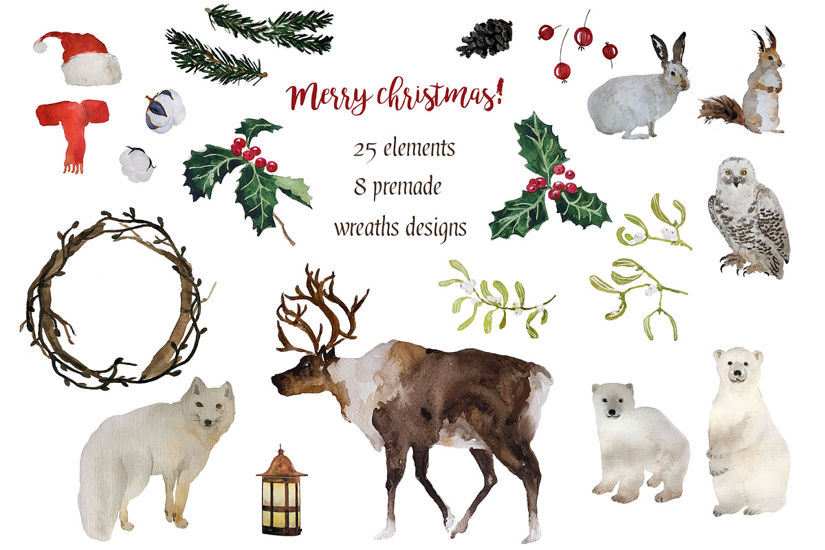 Christmas wreaths and winter animals, an Animal Illustration by Bychovsky design (Photo 1 of 3)