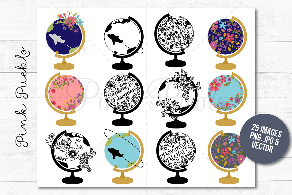 Vintage Globe Clipart and Vectors, an Illustration by PinkPueblo (Photo 2 of 3)