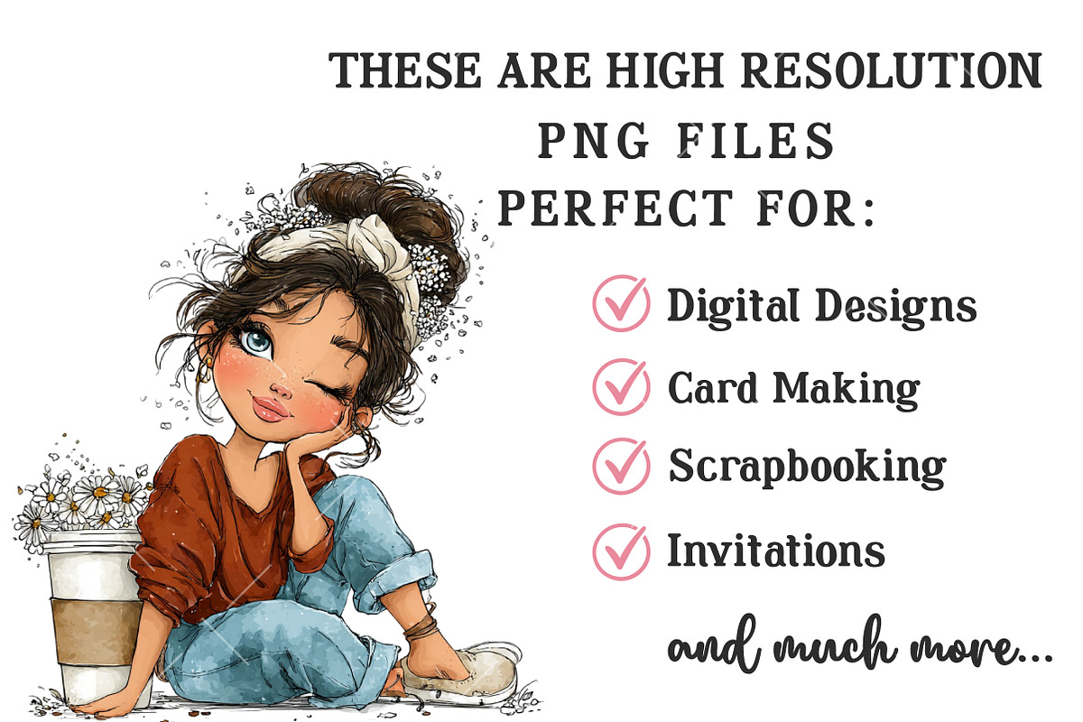 Whimsical Spring Coffee Girl Clipart, an Illustration by OK Design (Photo 5 of 6)