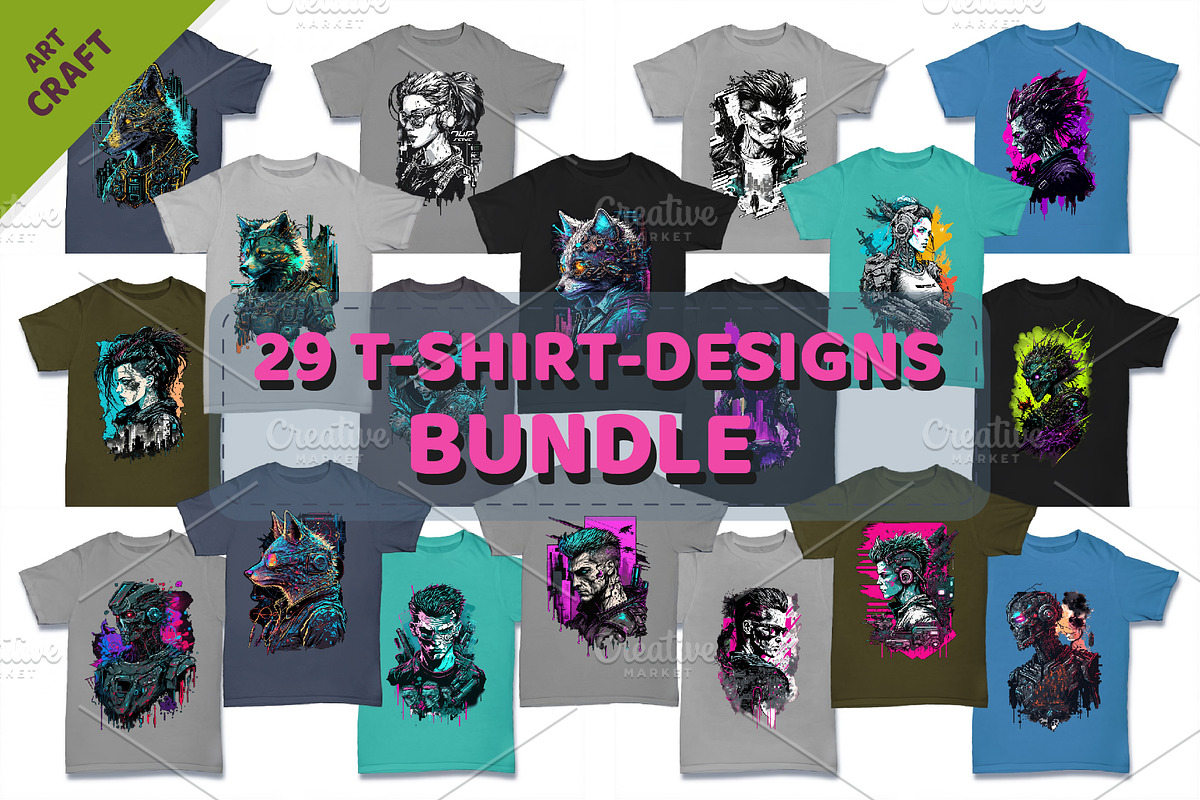 Bundle 29 T-Shirt-designs. Cyberpunk, an Animal Illustration by KENO Mascots (Photo 1 of 4)