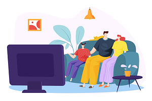 Amicable family watching broadcast