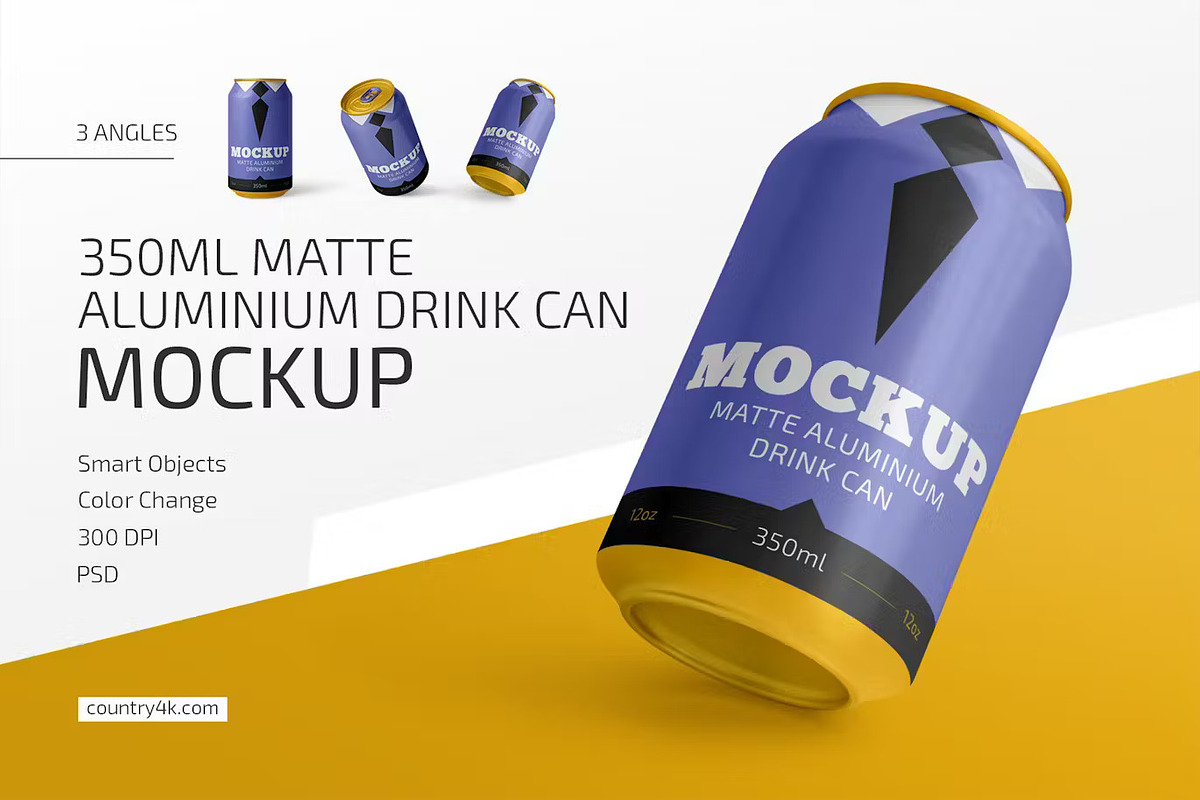 350ml Aluminium Drink Mockup Set, a Packaging Mockup by PaperMoon (Photo 1 of 4)