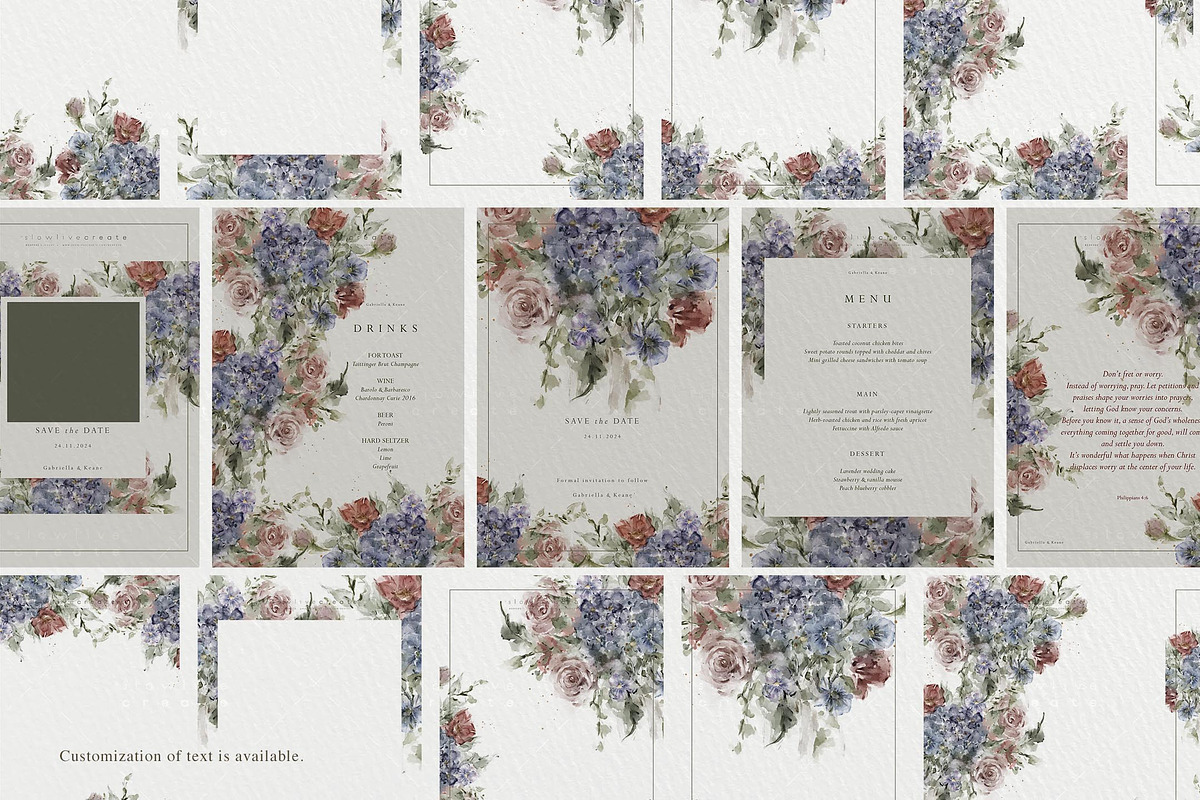 Gabriella Watercolor Florals Frames, a Stationery Template by slowlivecreate (Photo 4 of 6)