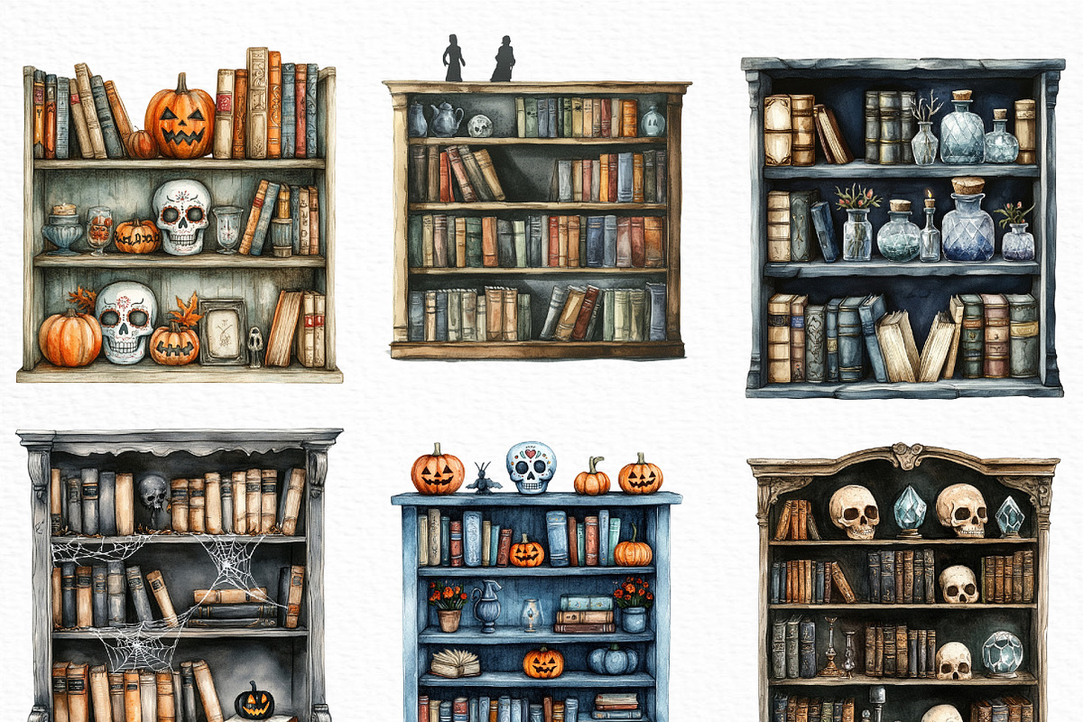 Watercolor Halloween Bookshelf PNG, an Illustration by Craft Nest (Photo 3 of 6)