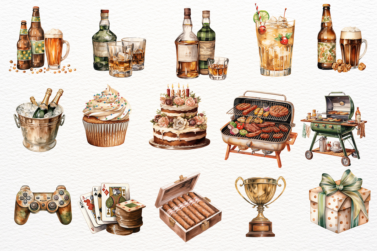 Man's Birthday Watercolor Clipart, a Decorative Illustration by Maysa Art (Photo 4 of 6)