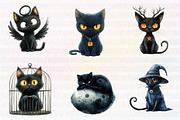 Spooky Black Cat Clipart, an Illustration by CreationArt (Thumbnail 2 of 6)