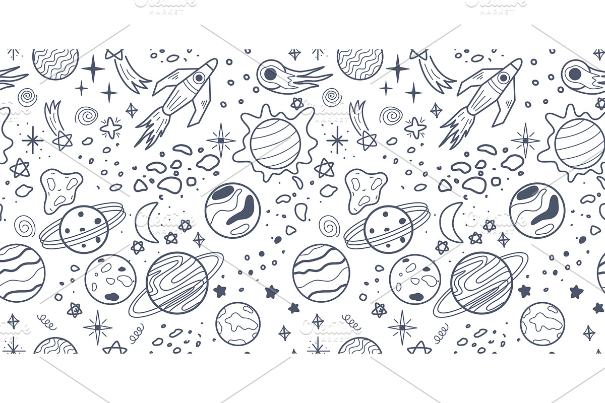 Space seamless pattern with comets, an Illustration by Tati_Kli
