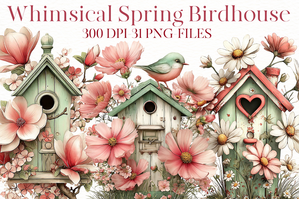 Whimsical Spring Birdhouse Clipart, an Illustration by Designworld (Photo 1 of 8)
