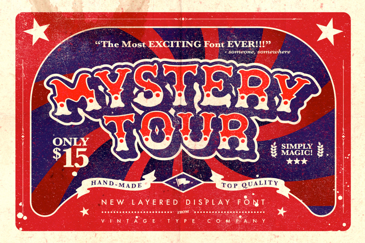 Mystery Tour Display Font, a Sans Serif Font by Vintage Type Company (Photo 1 of 10)