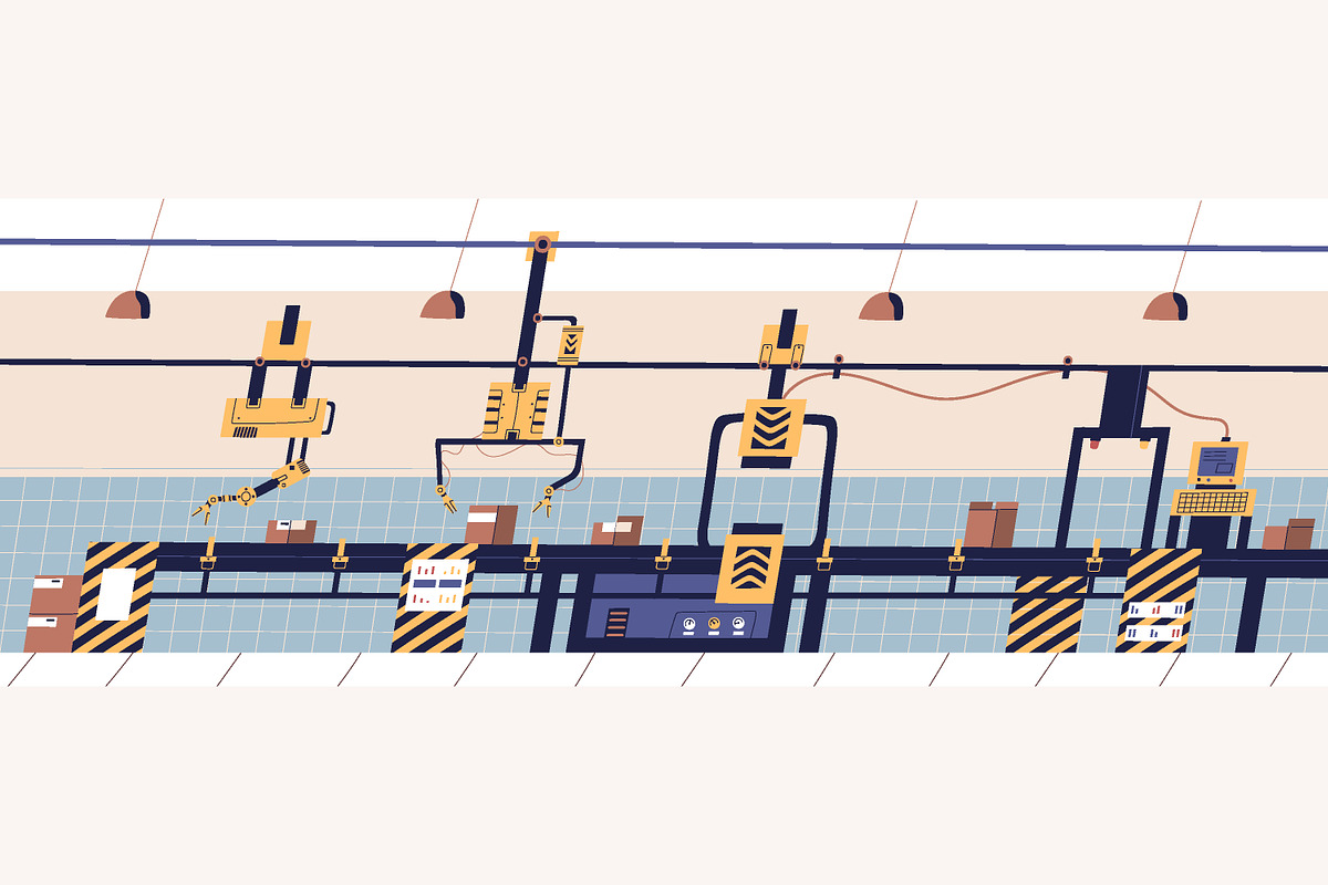 Factory industrial line, conveyor, a Technology Illustration by Good Studio (Photo 1 of 3)