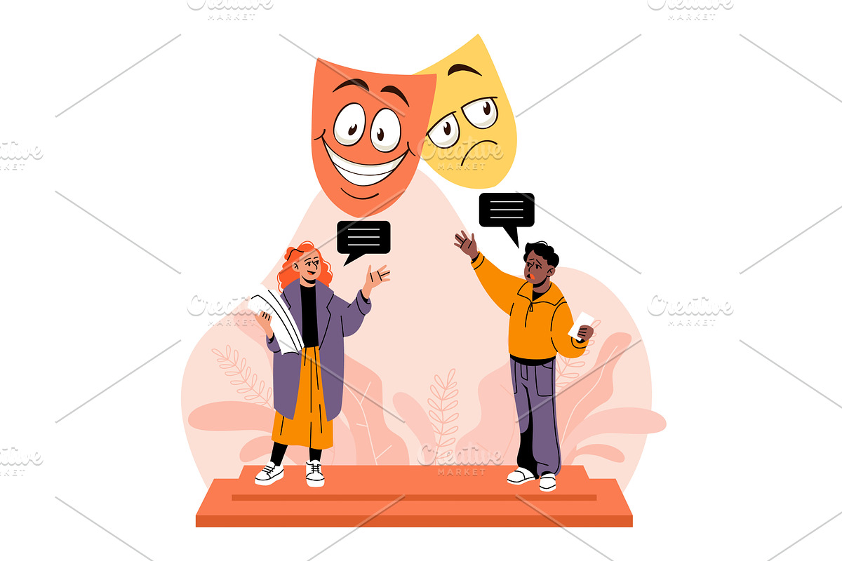 Theatral repetition. Actors learn, an Illustration by YummyBuum