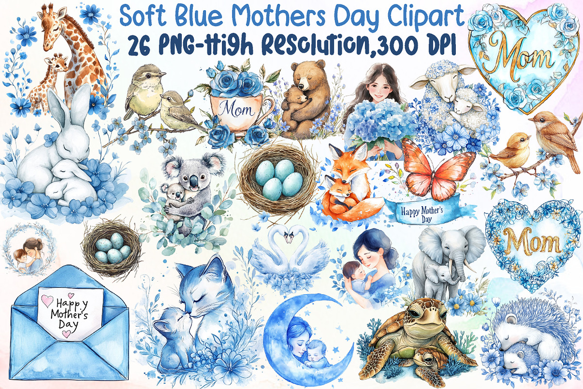 Soft Blue Mothers Day Clipart, an Illustration by Sublimation Artist (Photo 1 of 6)