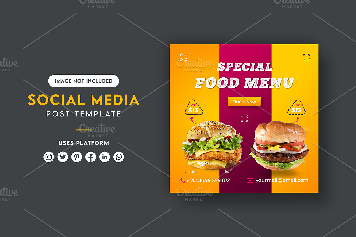Burger Social Media Post Banner, a Social Media Template by mijli