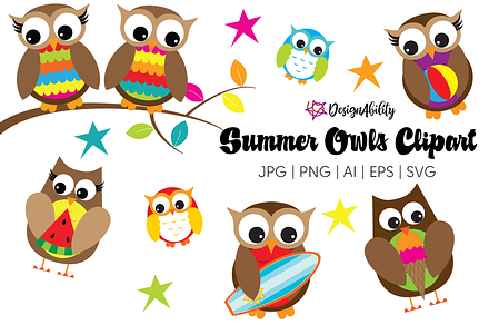 Summer Owls Clipart