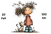 Whimsical Floral Girl & Kitten, an Animal Illustration by GiraffeCreative (Thumbnail 7 of 20)