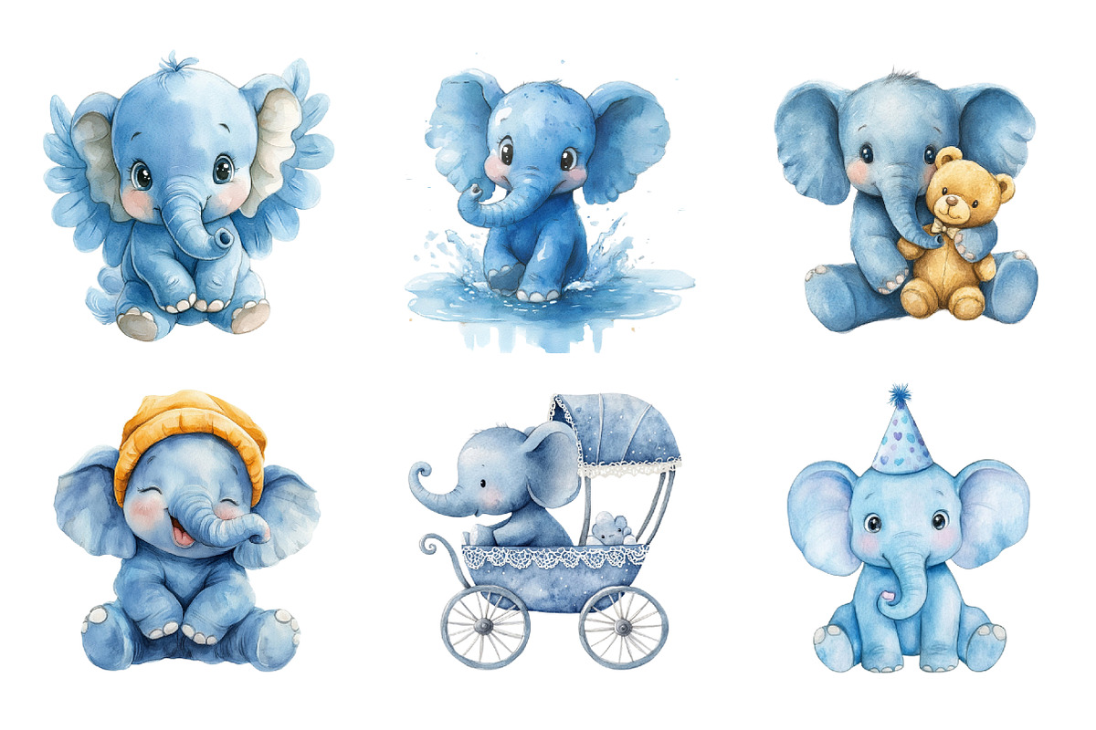 Blue Baby Elephant PNG, an Illustration by SinaCreation (Photo 2 of 5)