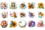 Cute Bee and Flower Clipart, an Illustration by Designking (Thumbnail 2 of 5)