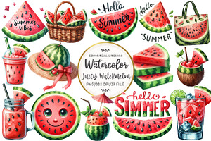 Summer Juicy Watermelon Clipart, an Illustration by OK Design