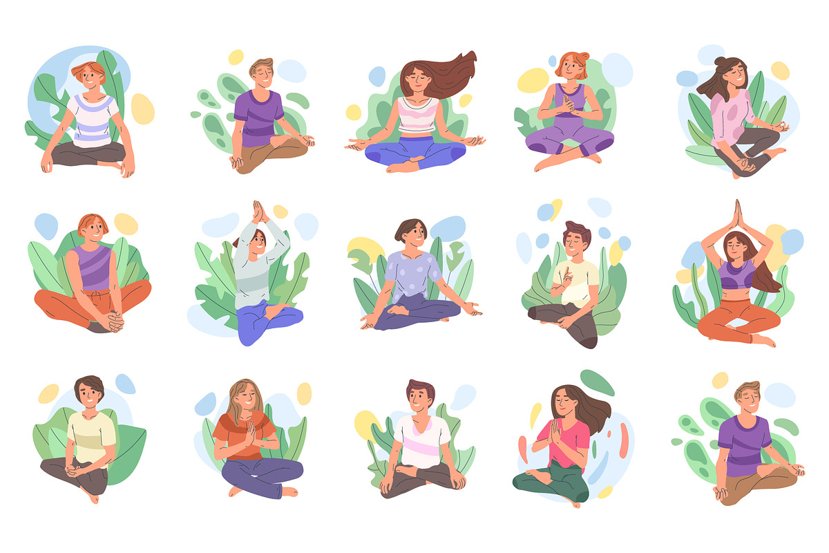 Meditating yoga peaceful characters, a Person Illustration by GreenSky (Photo 2 of 5)