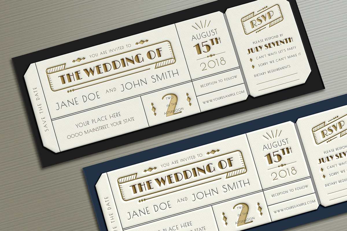 Art Deco Wedding Invitation Ticket, an Invitation Template by Vynetta (Photo 1 of 4)