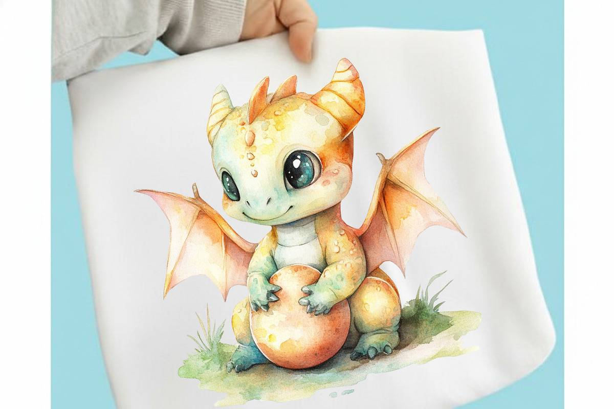 Watercolor cute baby Dragon Clipart, an Illustration by designcity5 (Photo 4 of 5)