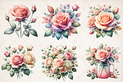 Watercolor Romantic Roses Clipart, an Illustration by SinaCreation (Thumbnail 2 of 5)