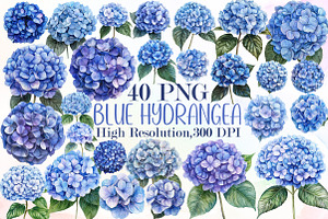 Blue Hydrangea Watercolor Clipart, an Illustration by Sublimation Artist