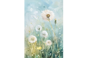 wild flowers meadow with dandelions, an Illustration by Neirfy
