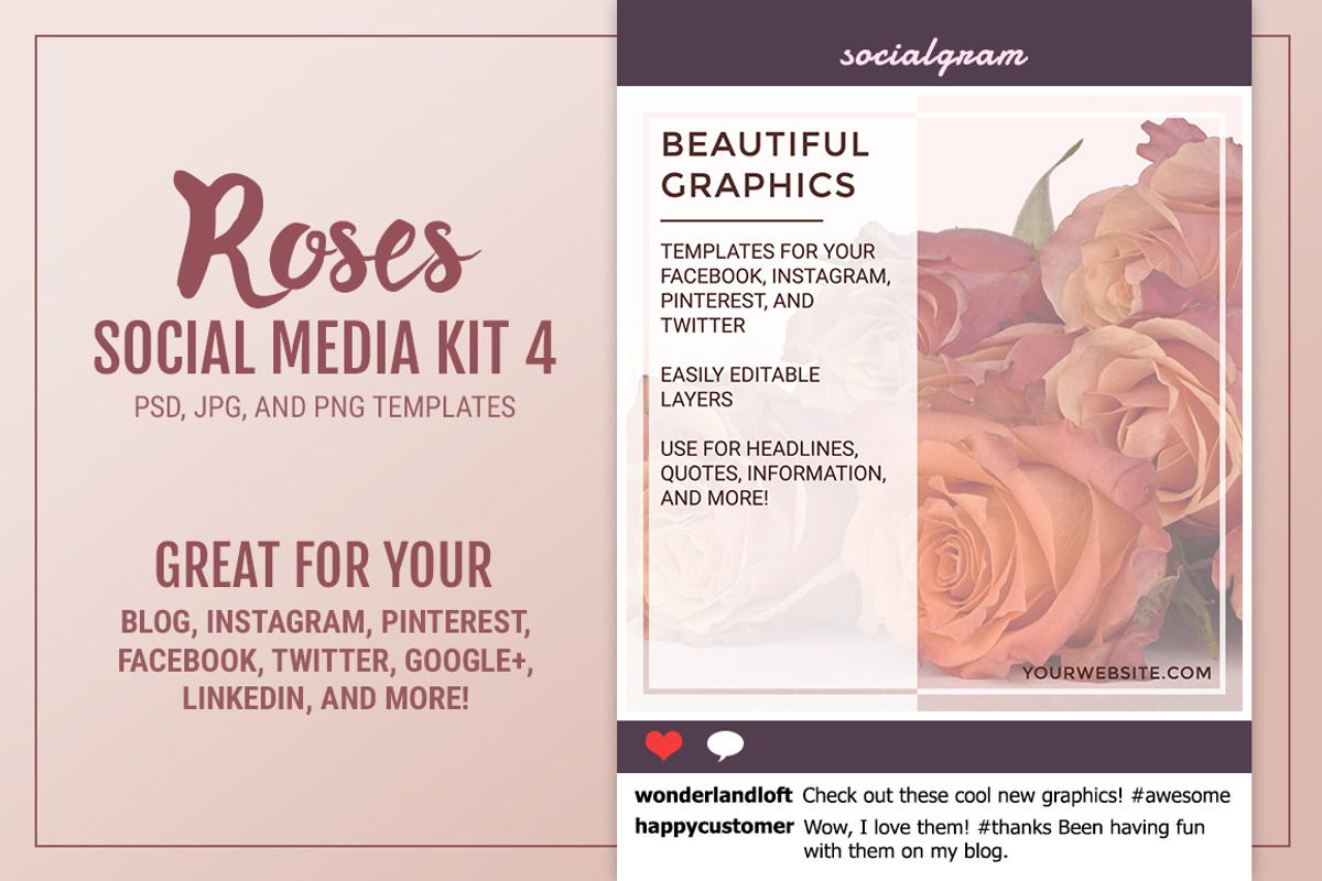Roses Social Media Kit 4, a Social Media Template by Modern Biz Magic (Photo 1 of 3)
