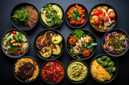 Assorted mexican food in bowls on bl, a Photo by Iftikhar Alam