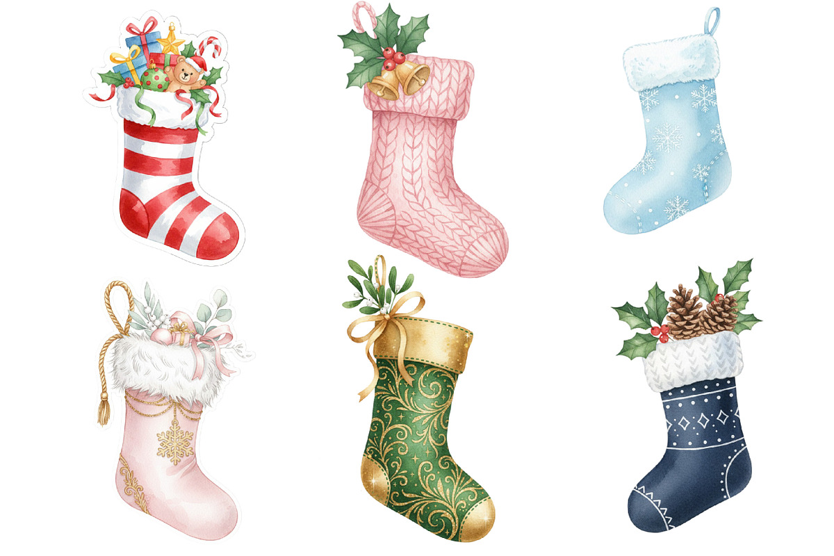 Christmas Stockings Clipart Set PNG, an Illustration by SinaCreation (Photo 3 of 7)