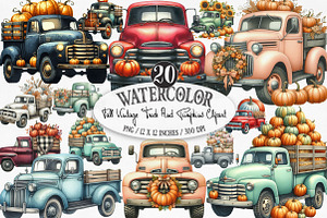 Fall Vintage Truck & Pumpkins, an Illustration by Designking