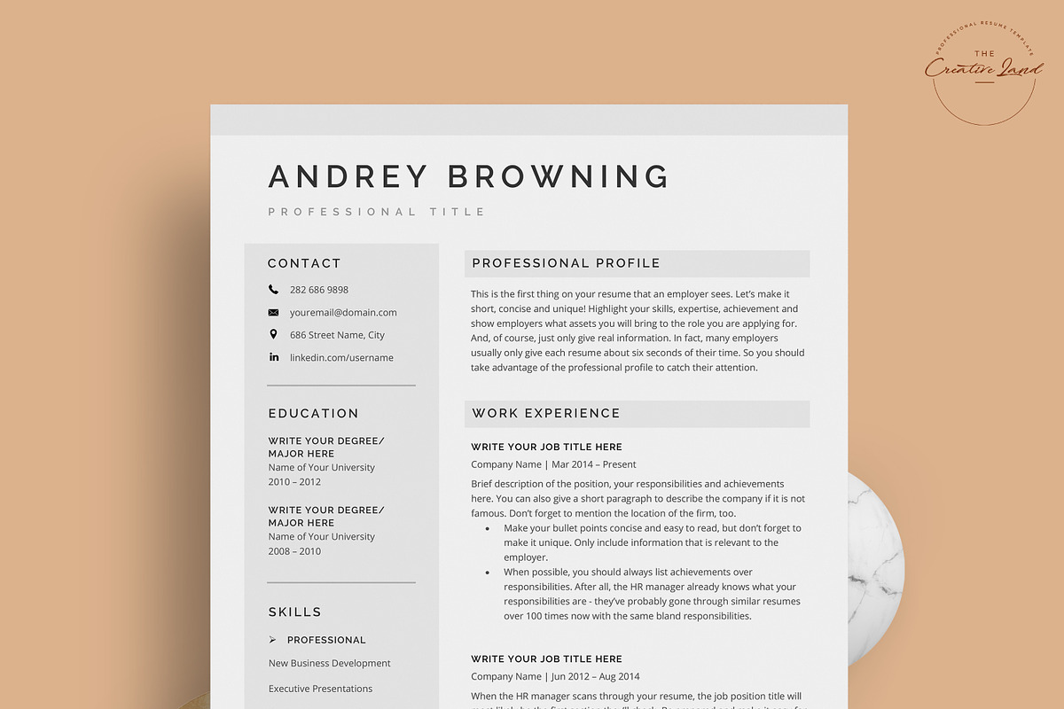 Resume/CV - The Andrey, a Resume Template by CreativeLandStudio (Photo 2 of 8)