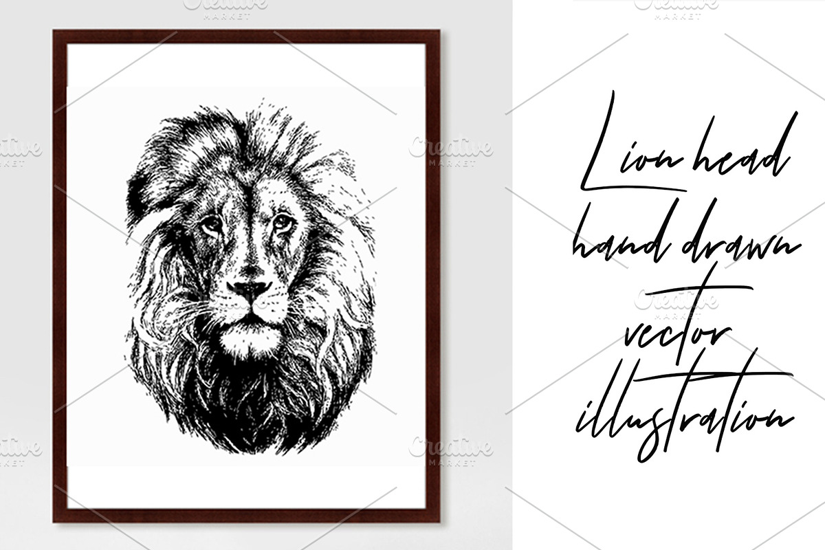 Lion head hand drawn vector, an Animal Illustration by AnastasiyaOleynik (Photo 1 of 3)