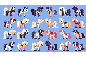 Cartoon Ponies. Cute Farm Little