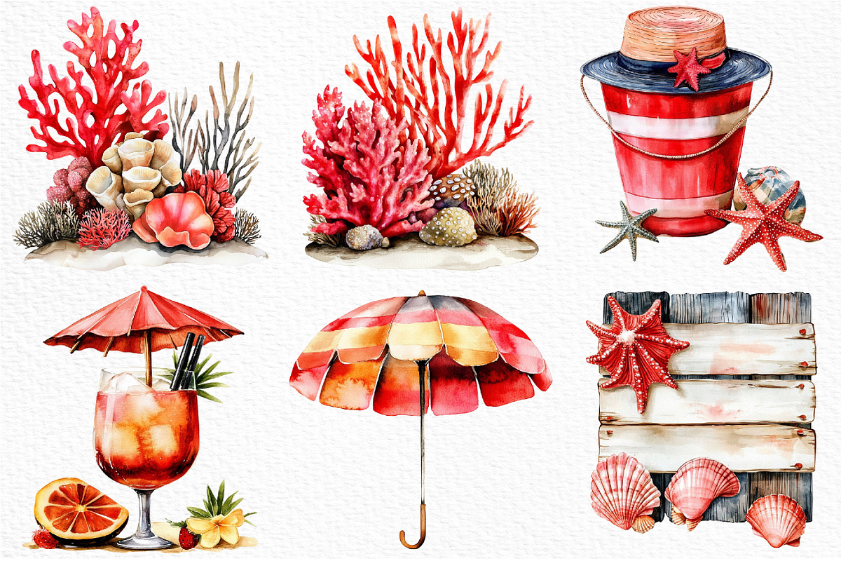 Watercolor Beach Clipart, an Illustration by Craft Nest (Photo 5 of 6)