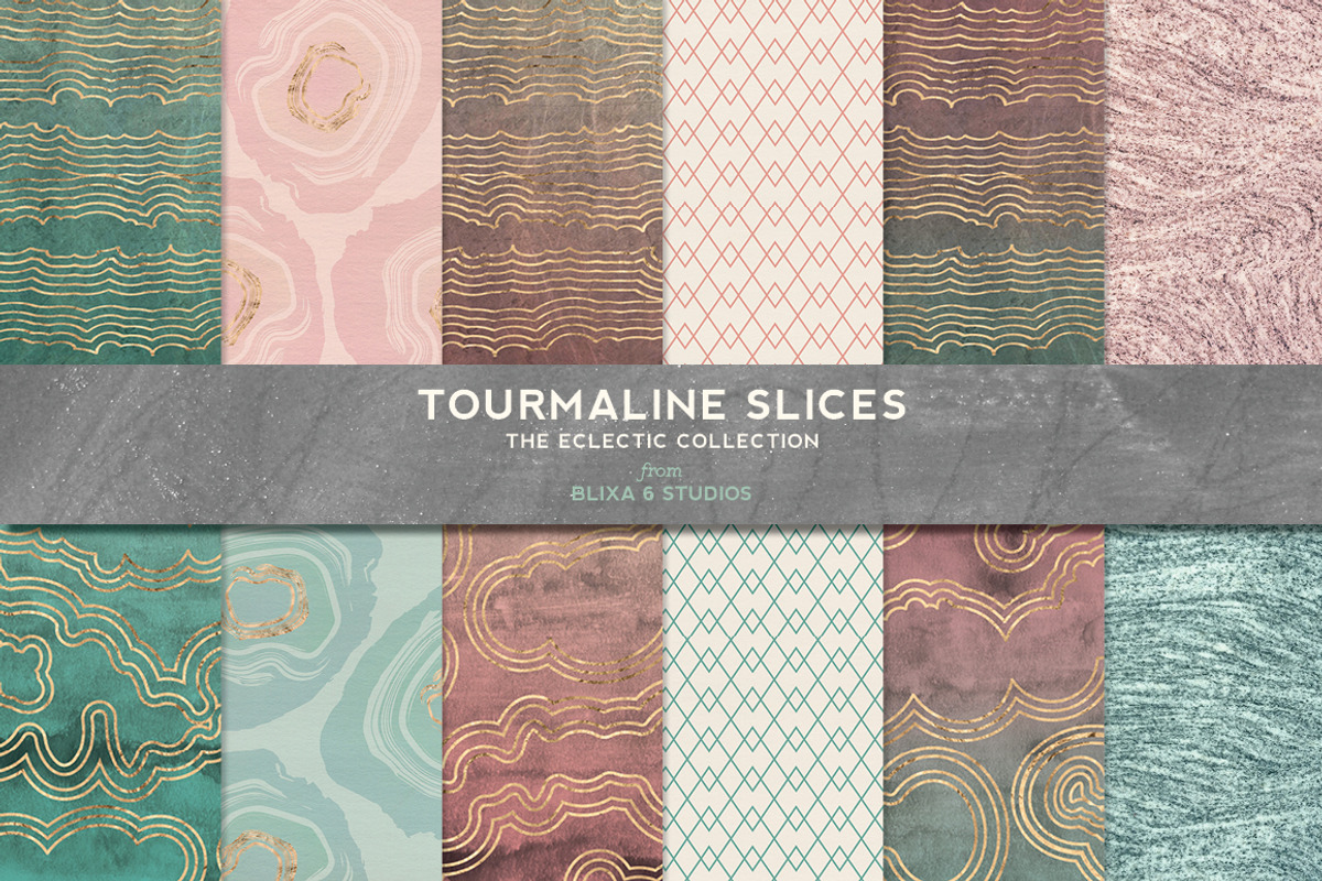 Tourmaline Sliced Gold & Watercolors, a Pattern Graphic by Blixa 6 Studios (Photo 1 of 6)
