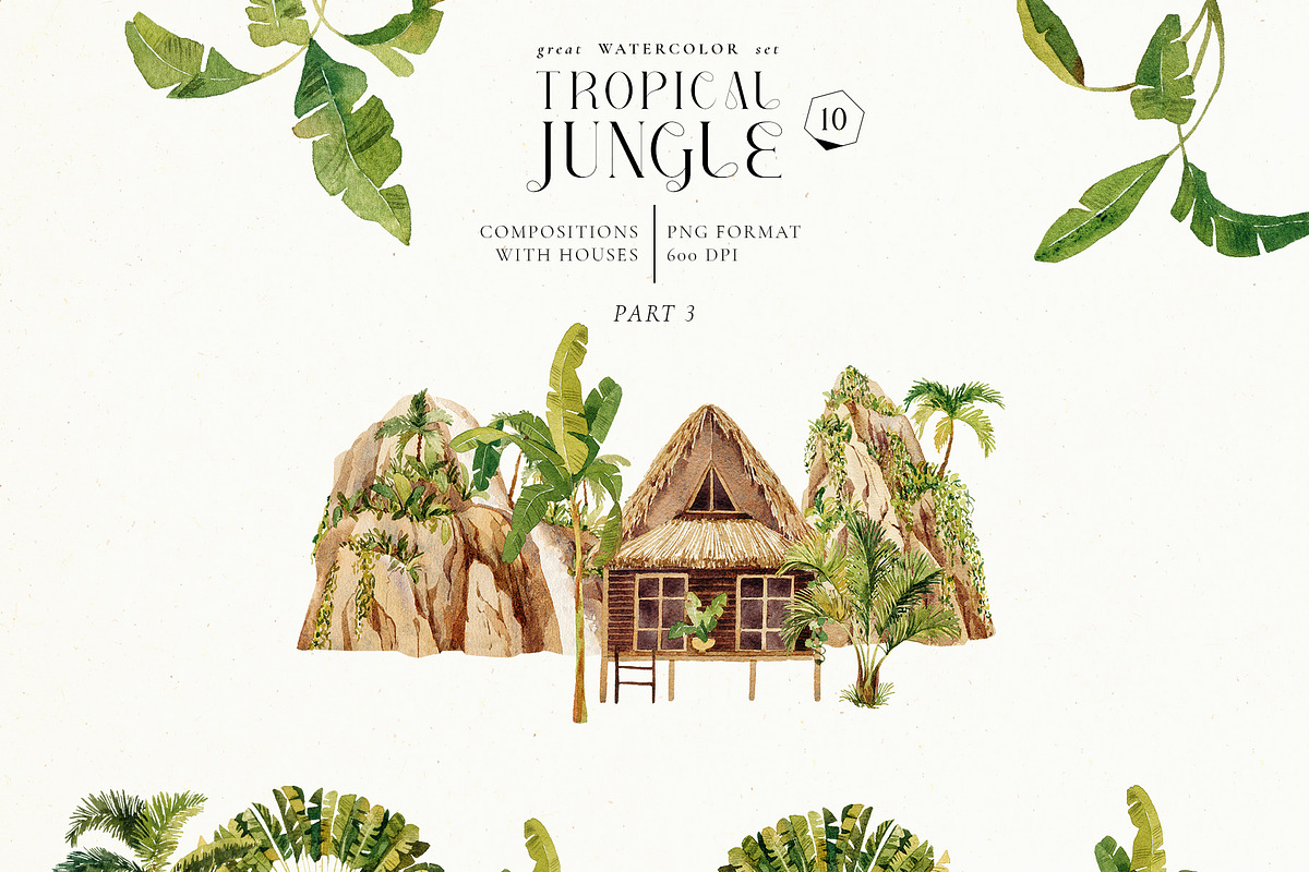Tropical jungle - watercolor set, a Decorative Illustration by Pamyatka Shop (Photo 13 of 27)