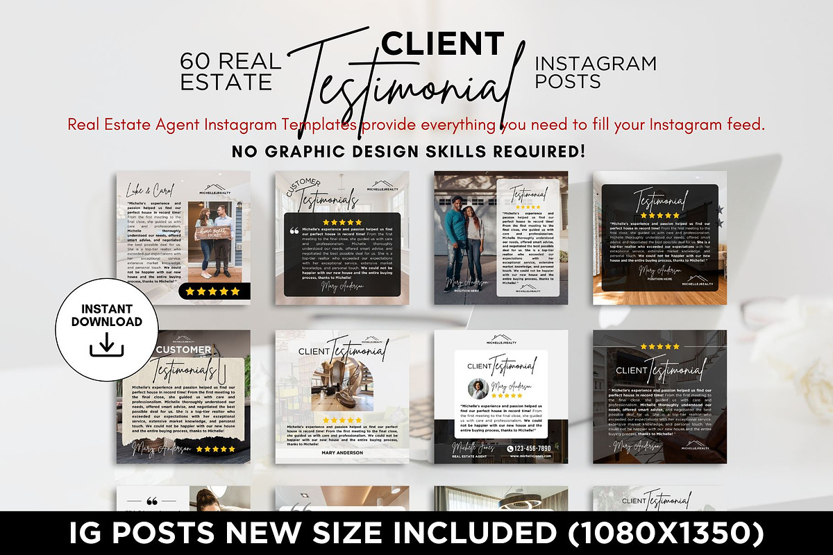Client Testimonial Instagram Posts, a Social Media Template by CreativeVinesStore (Photo 2 of 6)