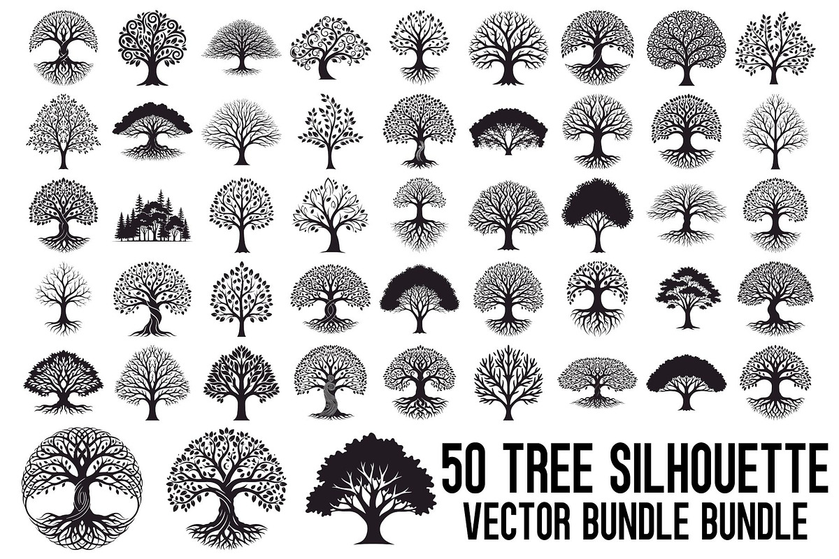 Tree Silhouette Vector Bundle, an Illustration by musafir_fashion (Photo 1 of 51)
