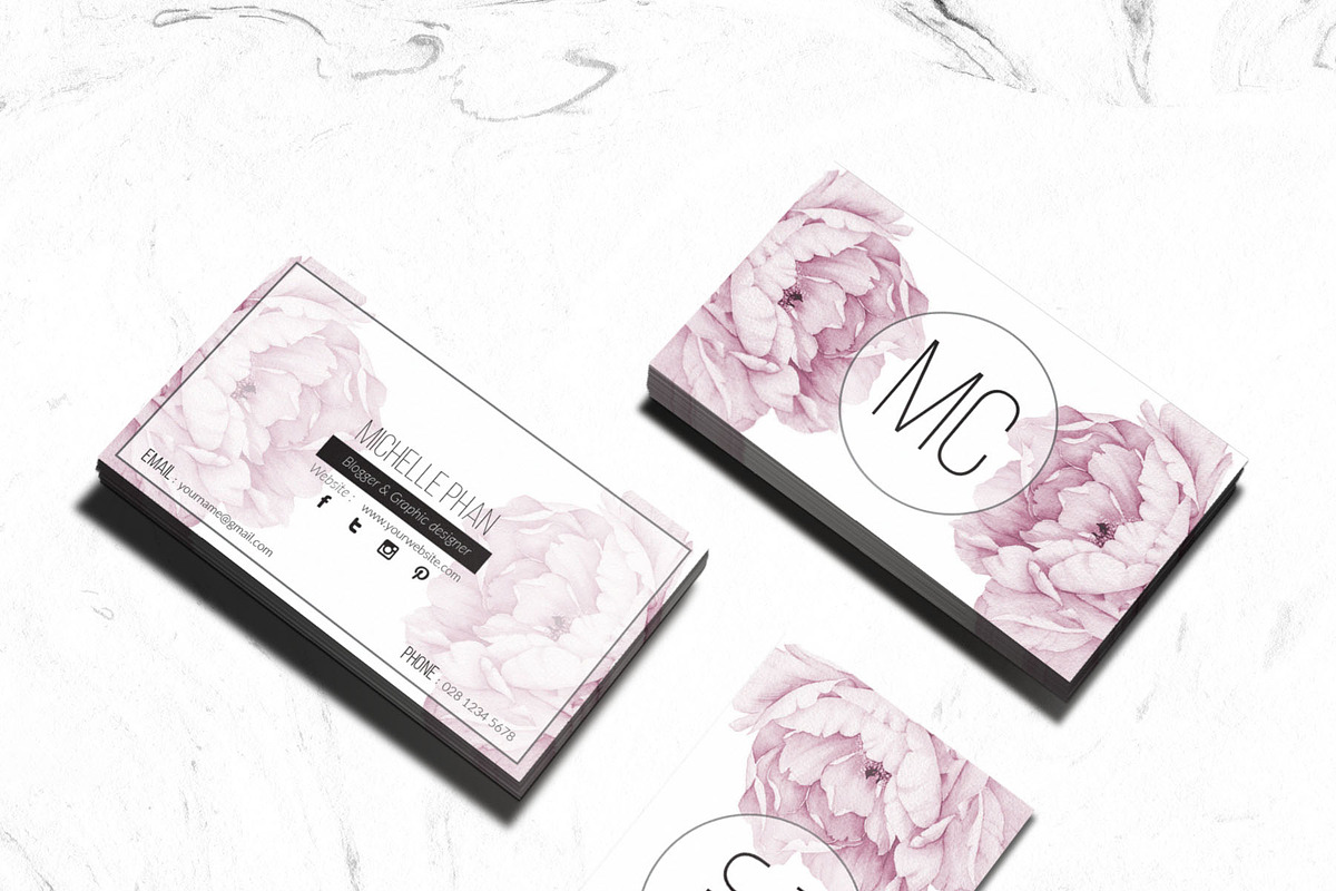 Floral business card template, a Business Card Template by Chic templates (Photo 2 of 3)
