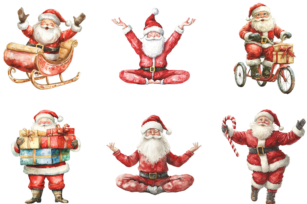 Watercolor Funny Skinny Santa PNG, an Illustration by CraftArtStudio (Photo 2 of 6)