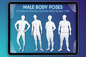 20 Realistic Male Body Poses Stamps